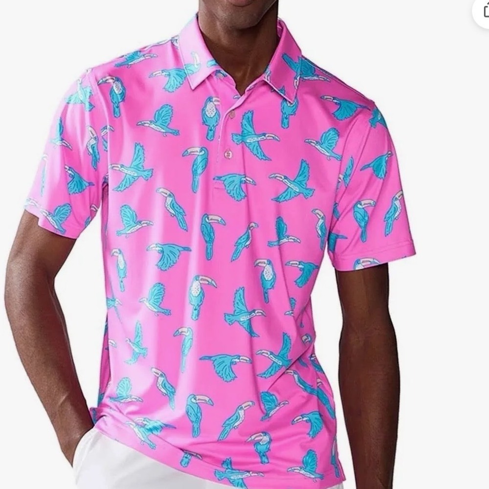 Chubbies Mens The Toucan Do It Performance Polo 2.0 Pink Blue Shirt 582241-314 L
